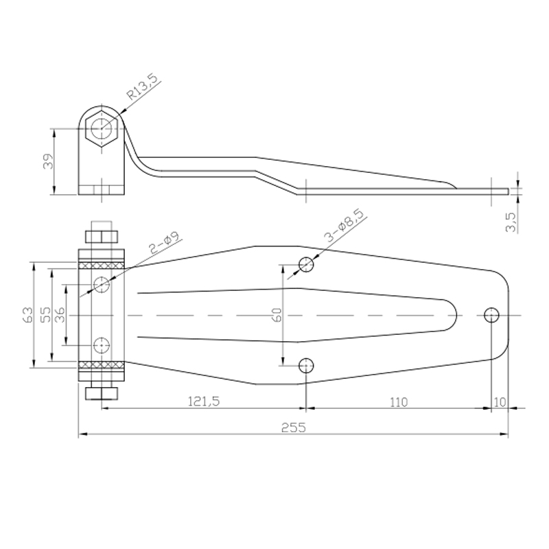 Rear Door Hinge 255 x 65mm Stainless Steel