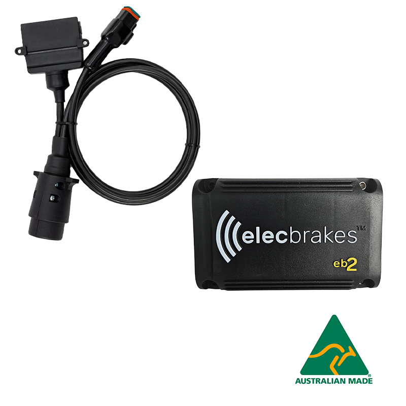 Elecbrakes Brake Controller EB2 with Adapter Combo - Large Round 7 Pin (Trailer) to Flat 7 Pin (Car)