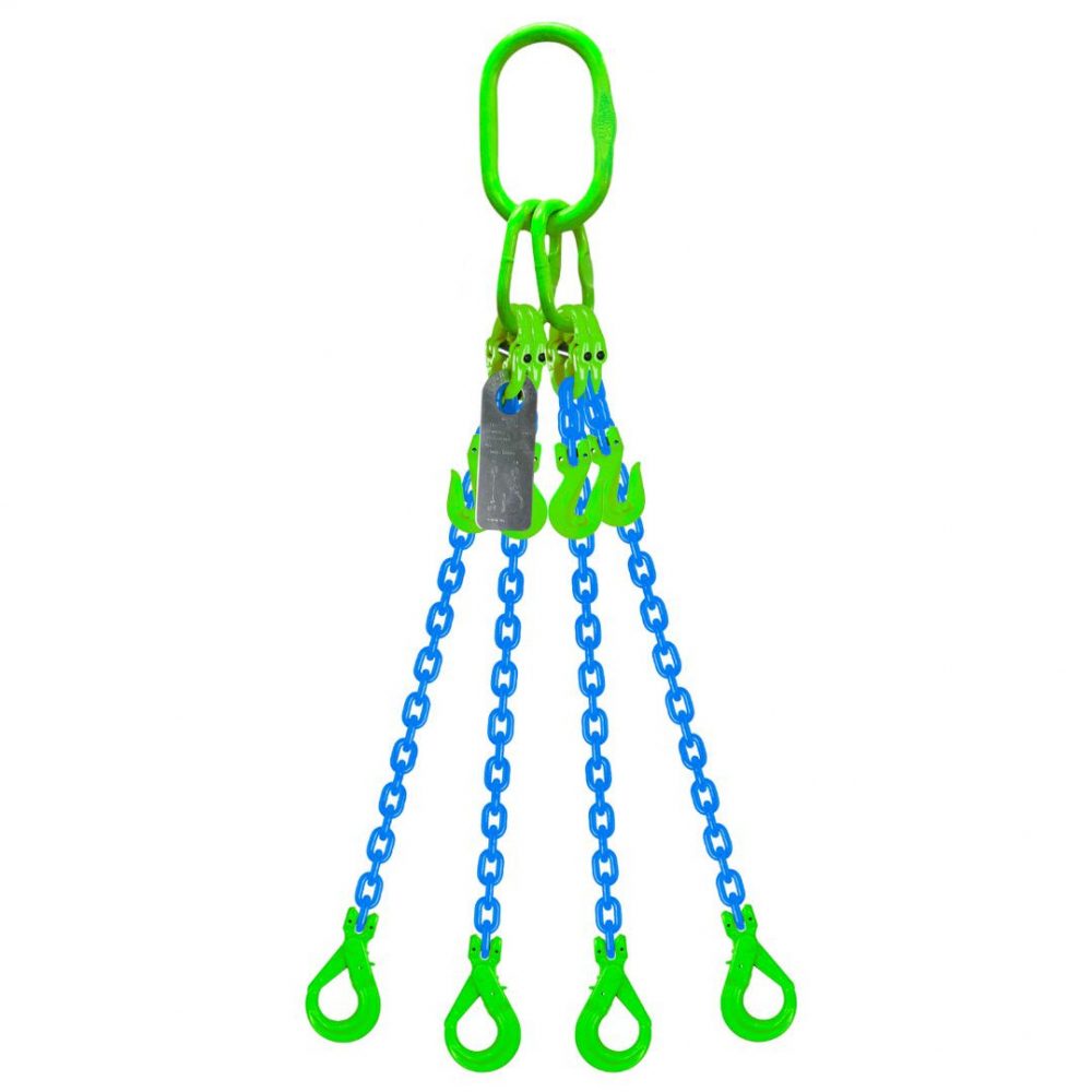 Grade 100 4-Leg Chain Sling with Grab Hook Clevis Self Locking Hook