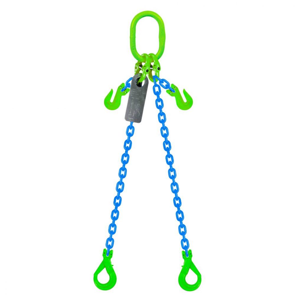 Grade 100 2-Leg Chain Sling with Shortening Grab Hook and Self Locking Hook