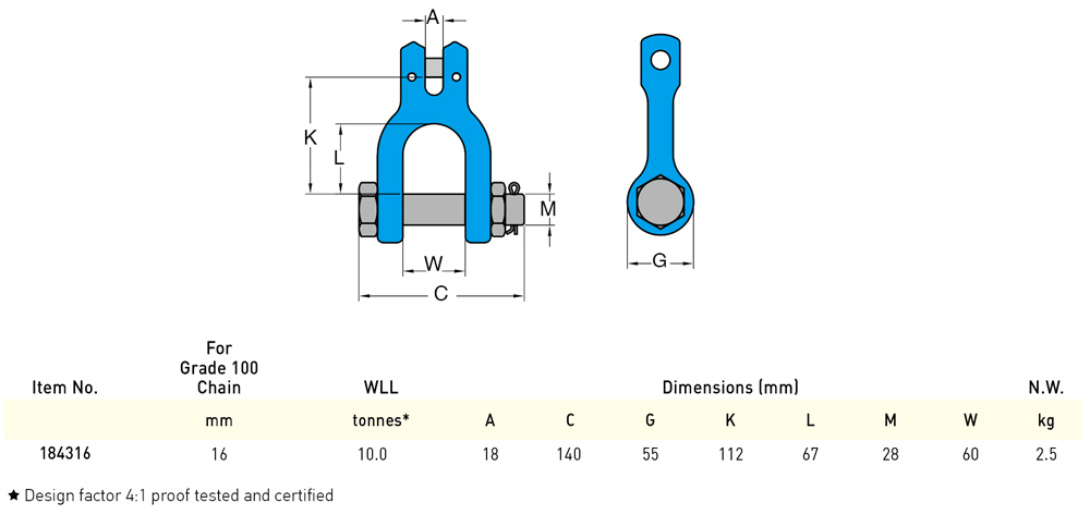 G100 Clevis Shackle Yoke 16mm