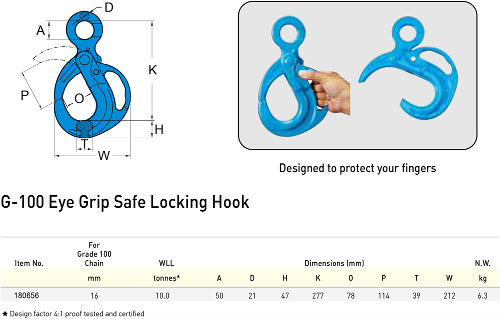 G100 Eye Safety Hook with Grip Yoke 16mm