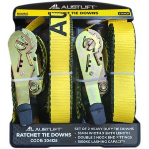 Ratchet Tie Down Heavy Duty 2 Pack 35mm x 5M with Double J Hook
