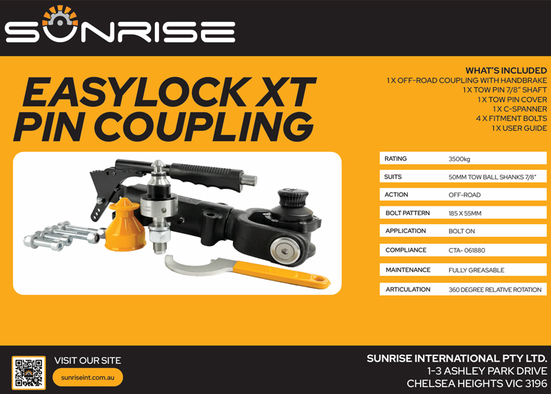 Sunrise Off Road XT35 EasyLock Pin Coupling 7/8" Tow Pin with Hand Brake 3500kg
